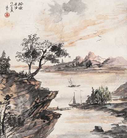 李铁夫 枫桥夜泊图 立轴